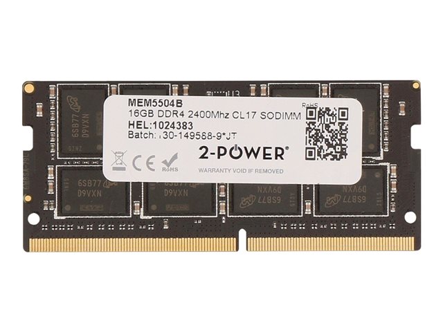 2-Power - DDR4 - 16 GB - SO-DIMM 260-pin - 2400 MHz / PC4-19200 - CL17 - 1.2 V - unbuffered - ECC - for Lenovo ThinkPad P51 20HH, 20HJ, 20MM, P71 20HK, 20HL