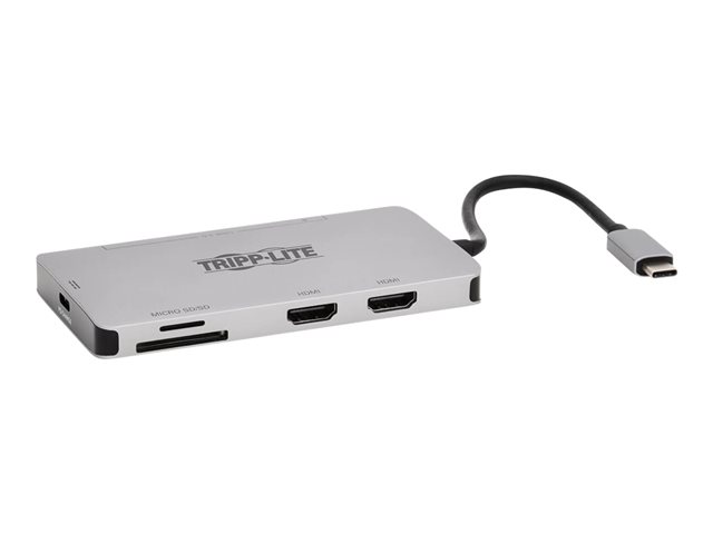 Tripp Lite USB-C Dock, Dual Display - 4K 60 Hz HDMI, USB 3.2 Gen 1, USB-A Hub, Memory Card, 100W PD Charging, Gray - docking station - USB-C - 2 x HDMI
