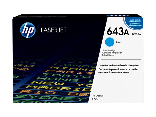 HP 643A - Q5951A - 1 x Cyan - Toner cartridge - For Color LaserJet 4700, 4700dn, 4700dtn, 4700n, 4700ph+
