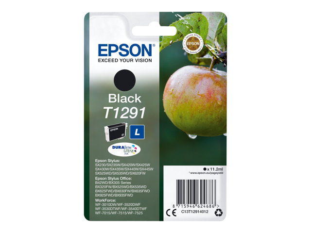 Epson T1291 - L size - black - original - blister with RF alarm - ink cartridge - for Stylus SX230, SX235, SX430, SX438, WorkForce WF-3010, 3520, 3530, 3540, 7015, 7515, 7525