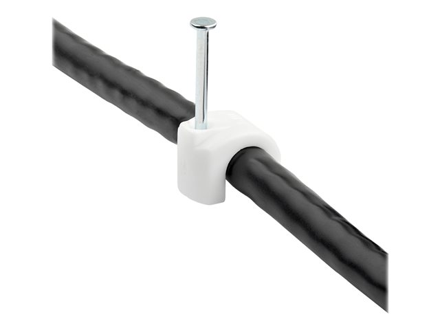 Startech 100 Pack Large Cable Clips with Nail, Reusable, Nail-in Clamps, Wire Holding Clips, CAT6 Ethernet Cord/AV/Coax Cable Fasteners, Brick/Drywall Mounting Cable Tacks, White, TAA - 1"(25mm) Steel Nail (CBMNMCC3) - Cable clips with nails - white - TAA
