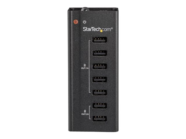StarTech.com 7 Port USB Charging Station with 5x 1A Ports and 2x 2A Ports - Charging strip + AC power adapter - 5 A - 7 output connectors (USB) - black