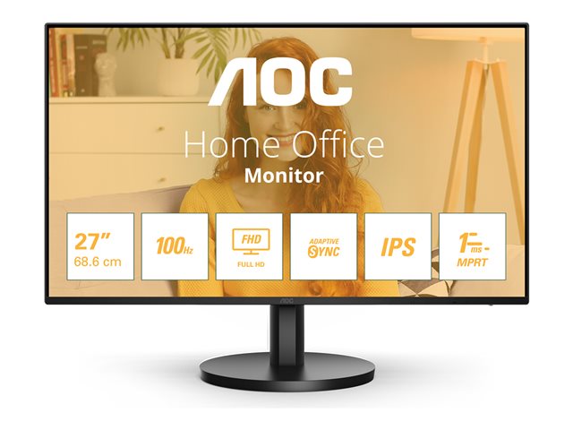 AOC Basic-line 27B3HA2 - B3 Series - LED monitor - 27" - 1920 x 1080 Full HD (1080p) @ 100 Hz - IPS - 250 cd/m² - 1300:1 - 1 ms - HDMI, VGA - speakers - black