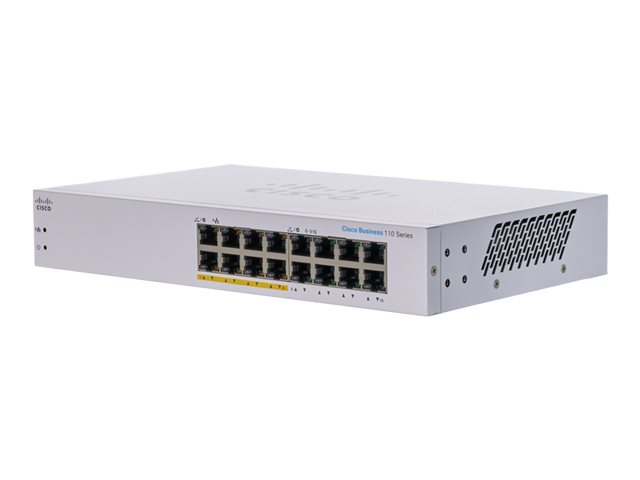 Cisco Business 110 Series 110-16PP - Switch - unmanaged - 8 x 10/100/1000 (PoE) + 8 x 10/100/1000 - rack-mountable, desktop, wall-mountable - PoE (64 W)