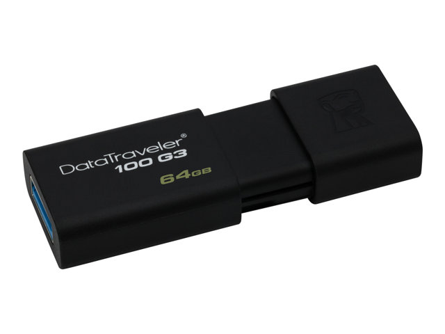 Kingston DataTraveler 100 G3 - USB flash drive - 64 GB - USB 3.0 - black (pack of 3)