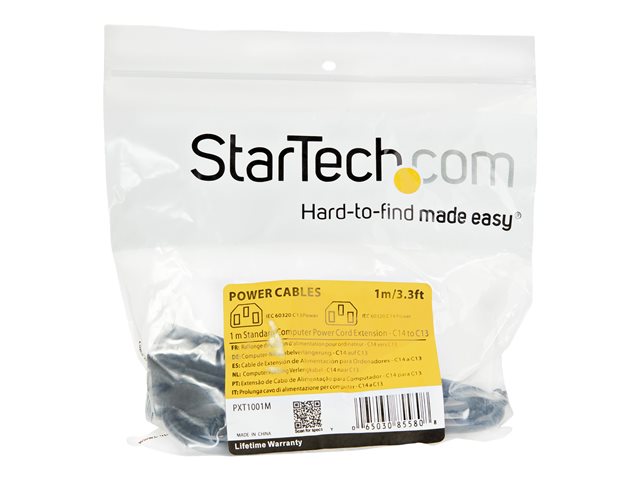StarTech.com 1m (3ft) Power Extension Cord, C14 to C13, 10A 125V, 18AWG, Black Computer Power Cord Extension, Power Supply Extension Cable, IEC-320-C14 to IEC-320-C13 AC Power Cable - UL Listed - power extension cable - power IEC 60320 C13 to IEC 60320 C1