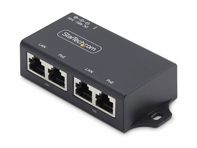 StarTech 2-Port Gigabit PoE+ Injector, PoE/PoE+ (802.3af/802.3at) 30W - PoE injector - unmanaged inline - DC 48 - 52 V - 30 Watt - output connectors: 2 - United Kingdom, Europe - black