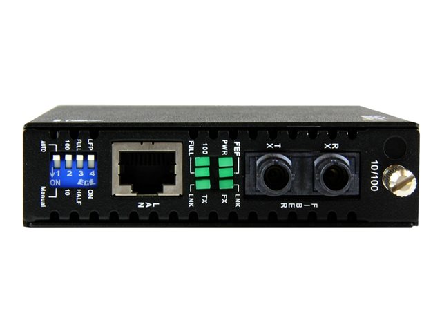 Startech 10/100 Mbps Ethernet to Fiber Optic Media Converter - Steel - Chassis Mount - ST Multimode - 1310nm - 2km (ET90110ST2) - Fibre media converter - 100Mb LAN - 10Base-T, 100Base-FX, 100Base-TX - RJ-45 / ST multi-mode - up to 2 km - 1310 nm - for P/N