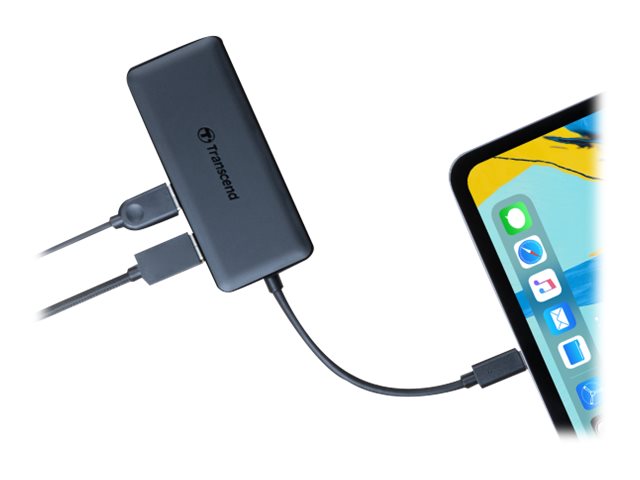 Transcend 6-in-1 USB Type-C Hub HUB5C - Hub - 2 x USB 3.1 Gen 1 + 1 x USB 3.1 Gen 2 + 1 x USB-C (power delivery) - desktop