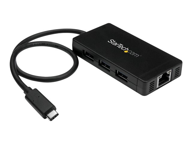 Startech 3 Port USB C Hub with Ethernet - USB-C to 3x USB-A w/ Power Adapter & Gigabit Ethernet - Thunderbolt 3 Compatible - USB C Network Adapter (HB30C3A1GE) - Hub - 3 x SuperSpeed USB 3.0 + 1 x 10/100/1000 - desktop