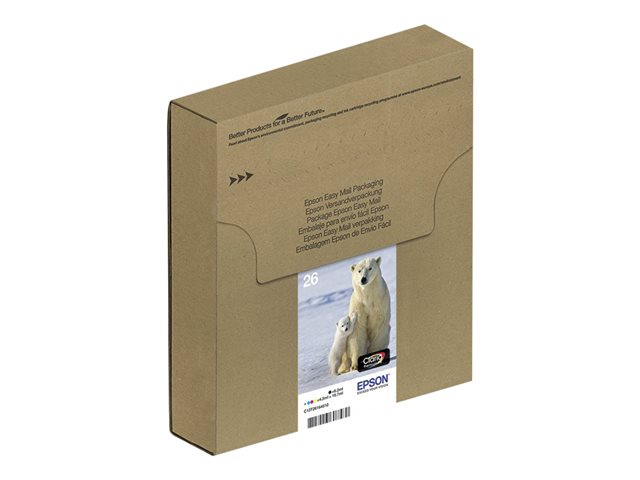 Epson Ink Cartridges, Claria" Premium Ink, 26, Polar bear, Multipack, 1 x 4.5 ml Cyan, 1 x 4.5 ml Magenta, 1 x 4.5 ml Yellow, 1 x 6.2 ml Black