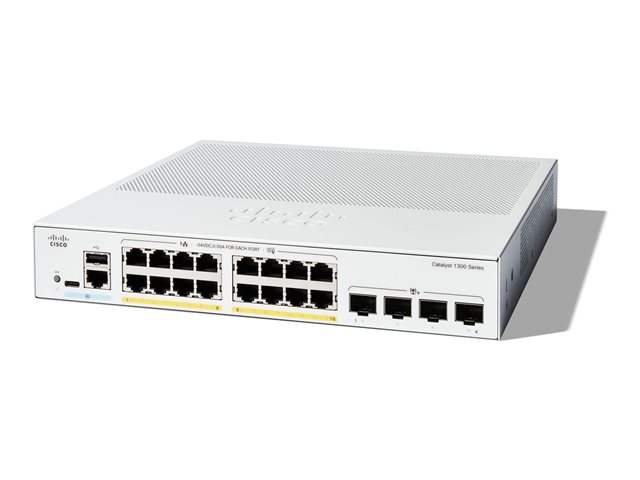 Cisco Catalyst 1300-16P-4X - Switch - L3 - Managed - 16 x 10/100/1000 (PoE+) + 4 x 10Gb Ethernet SFP+ - rack-mountable - PoE+ (120 W)