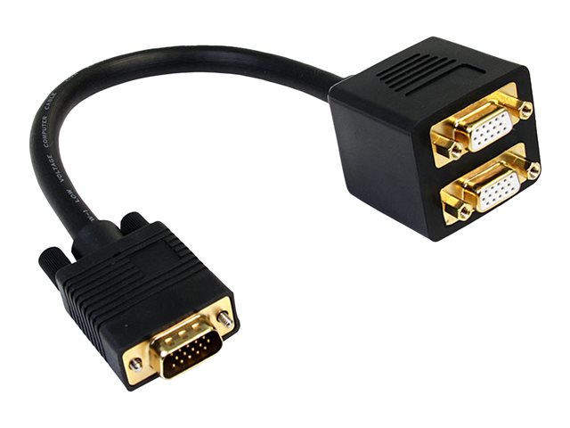 StarTech 1 ft. VGA to VGA Splitter Cable - M/F Dual Monitor Video Cable Splitter (VGASPL1VV) - VGA splitter - HD-15 (VGA) (M) to HD-15 (VGA) (F) - 30 cm - black - for P/N: DP2VGAMM6, DP2VGAMM6B, HD2VGAMM6, MXT101MM