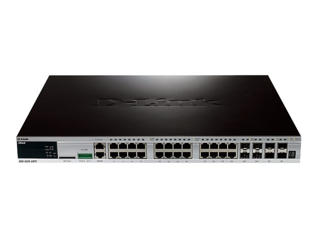 D-Link xStack 24-port 10/100/1000 Layer 2+ Stackable Managed PoE Gigabit Switch including 4-port Combo 1000BaseT/SFP plus 4 10GE SFP+
