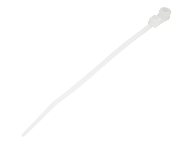 Startech 10cm(4") Cable Ties with Mounting Hole, 2mm(1/16") wide, 24mm(7/8") Bundle Dia. 8kg(18lb) Tensile Strength, Nylon 66 Self Locking Ties with Screw Hole, UL Listed, 100 Pack - UL94 V-2 Rated - TAA (CBMZTS10N4) - Cable tie - 10.16 cm - white - TAA C