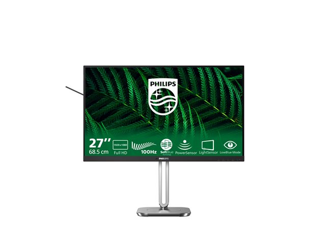 Philips 27B2G5200 - LED monitor - 27" - 1920 x 1080 Full HD (1080p) @ 100 Hz - IPS - 1500:1 - HDMI, VGA, DisplayPort - speakers - silver, charcoal