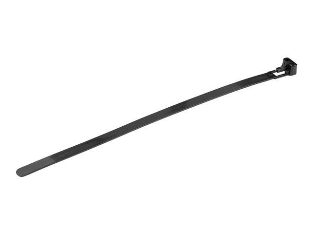 Startech 20cm(8") Reusable Cable Ties, 7mm(1/4") wide, 50mm(1-7/8") Bundle Dia. 22kg(50lb) Tensile Strength, Releasable Nylon Ties, Indoor/Outdoor, 94V-2/UL Listed, 100 Pack, Black - Nylon 66 Plastic - TAA (CBMZTRB8BK) - Cable tie - 20 cm - black - TAA Co