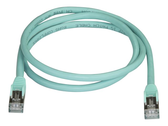 StarTech.com 1m CAT6A Ethernet Cable, 10 Gigabit Shielded Snagless RJ45 100W PoE Patch Cord, CAT 6A 10GbE STP Network Cable w/Strain Relief, Aqua, Fluke Tested/UL Certified Wiring/TIA - Category 6A - 26AWG (6ASPAT1MAQ) - Patch cable - RJ-45 (M) to RJ-45 (