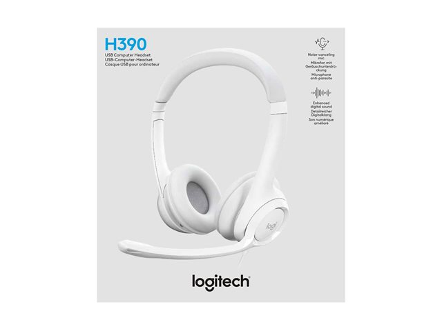 Logitech H390 - Headset - on-ear - wired - USB-A - off-white