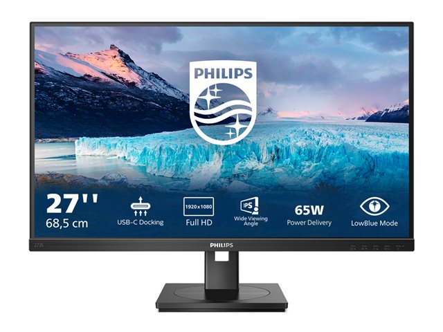 Philips S-line 273S1 - LED monitor - 27" - 1920 x 1080 Full HD (1080p) @ 75 Hz - IPS - 300 cd/m² - 1000:1 - 4 ms - HDMI, DisplayPort, USB-C - speakers - black