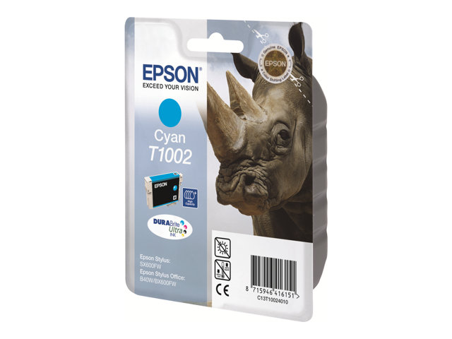 Epson Ink Cartridges, DURABrite" Ultra, T1002, Rhino, Singlepack, 1 x 11.1 ml Cyan