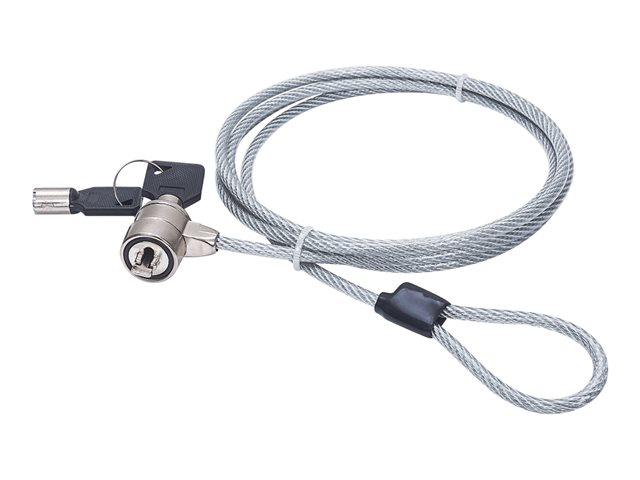 Manhattan Mobile Security Laptop Lock, Key Lock, 1.4m, Compatible with Kensington style locks, Strong Steel Cable (3mm thick), Diecast Zinc Alloy Lock, All Metal Construction Resist Tampering, Two Keys Included, Clear PVC Jacket, Lifetime Warranty, Bliste