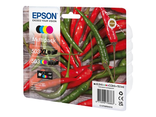 Epson 503/503 XL Multipack - 4-pack - XL(black) + Standard Capacity - black, yellow, cyan, magenta - original - ink cartridge