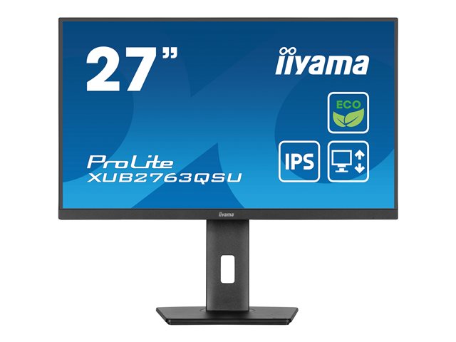iiyama ProLite XUB2763QSU-B1 - LED monitor - 27" - 2560 x 1440 QHD @ 100 Hz - IPS - 350 cd/m² - 1500:1 - 2 ms - HDMI, DisplayPort - speakers - black, matte