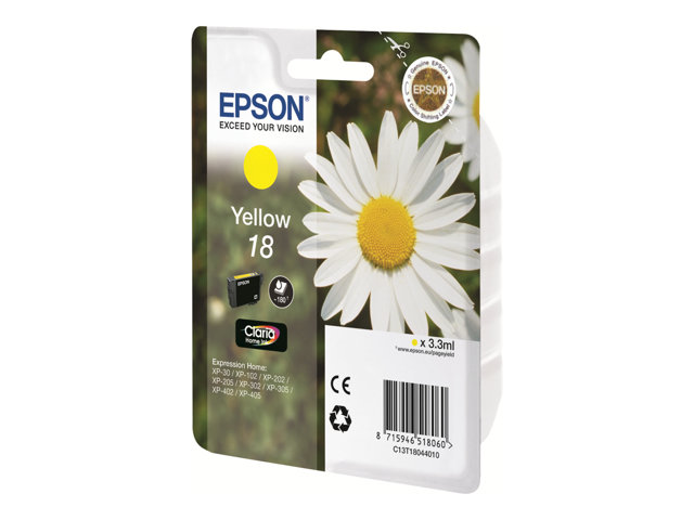 Epson 18 - Yellow - original - ink cartridge - for Expression Home XP-212, 215, 225, 312, 315, 322, 325, 412, 415, 422, 425