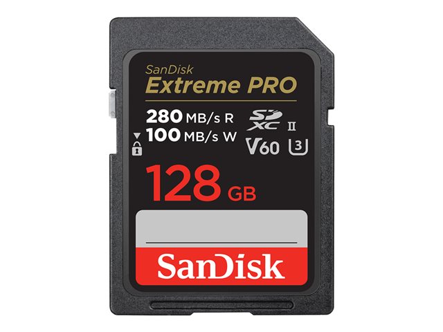 SanDisk Extreme Pro - Flash memory card - 128 GB - Video Class V60 / UHS-II U3 / Class10 - SDXC UHS-II