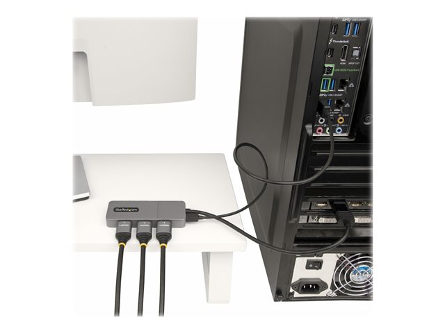 StarTech.com 3-Port MST Hub, DisplayPort to Triple HDMI Monitors, 4K 60Hz, DP 1.4 Multi-Monitor Video Adapter with 1ft (30cm) Built-in Cable, USB Powered, Windows Only - Multi-Stream Transport Hub (MST14DP123HD) - video/audio switch - 3 ports