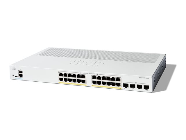 Cisco Catalyst 1300-24P-4G - Switch - L3 - Managed - 24 x 10/100/1000 (PoE+) + 4 x 1 Gigabit SFP - rack-mountable - PoE+ (195 W)