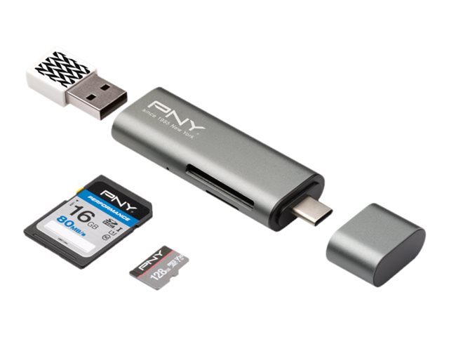 PNY - Card reader - 3 in 1 (SD, microSD, SDHC, microSDHC, SDXC, microSDXC) - USB-C