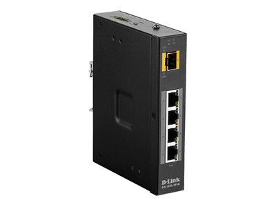 D-Link DIS 100G-5PSW - Switch - unmanaged - 4 x 10/100/1000 (PoE+) + 1 x Gigabit SFP - DIN rail mountable, wall-mountable - PoE+ (120 W) - DC power