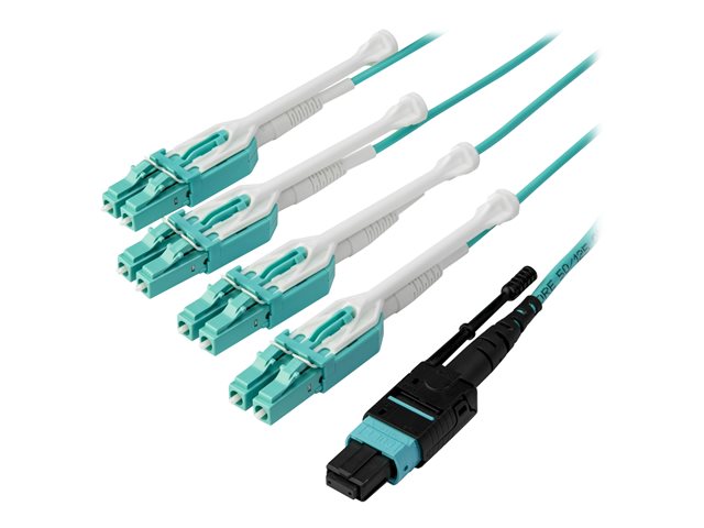 Startech MTP to LC Breakout Cable - 10 ft / 3m - OM3 Multimode - 40Gb - Pull Tab - Plenum - MPO / MTP Connector - Fiber Optic Cable (MPO8LCPL3M) - Breakout cable - MTP/MPO multi-mode (F) push/pull to LC multi-mode (M) push/pull - 3 m - 3 m - fibre optic -