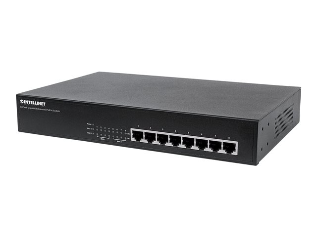 Intellinet 8-Port Gigabit Ethernet PoE+ Switch, 8 x PoE ports, IEEE 802.3at/af Power-over-Ethernet (PoE+/PoE), Endspan, Desktop (UK power cord) - switch - 8 ports - rack-mountable