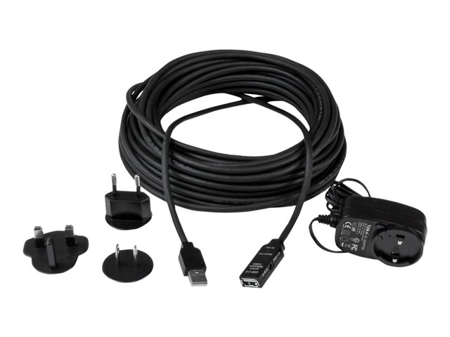 StarTech 10m USB 2.0 Active Extension Cable M/F - 10 meter USB 2.0 Repeater / Extender Cable USB A (M) to USB A (F) 10 m Black - 3 ft (USB2AAEXT10M) - USB extension cable - USB (F) to USB (M) - USB 2.0 - 10 m - active - black - for P/N: LTUB1MBK, SVA5H2NE
