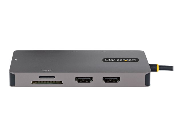 StarTech.com USB C Multiport Adapter, Dual HDMI Video, 4K 60Hz, 2-Port 5Gbps USB-A Hub, 100W Power Delivery Charging, GbE, SD/MicroSD, USB Type-C Mini Travel Dock, 12"/30cm Cable - USB C Laptop Docking Station - Docking station - USB-C / Thunderbolt 3 / T