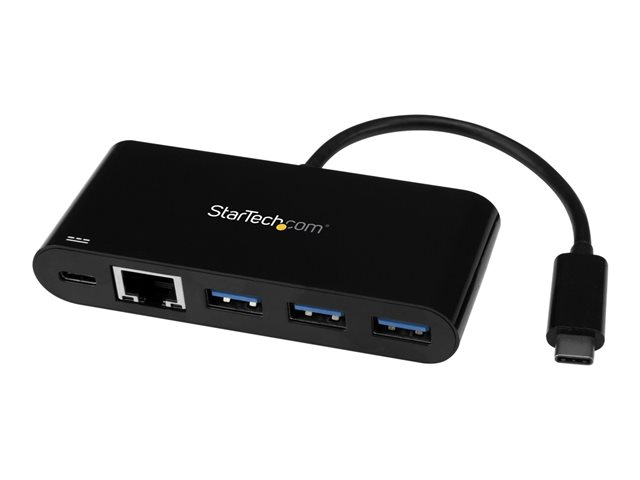 Startech 3 Port USB-C Hub with Gigabit Ethernet & 60W Power Delivery Passthrough Laptop Charging, USB-C to 3x USB-A (USB 3.0 SuperSpeed 5Gbps), USB 3.1/USB 3.2 Gen 1 Type-C Adapter Hub - Windows/macOS/Linux (HB30C3AGEPD) - Hub - 3 x SuperSpeed USB 3.0 + 1