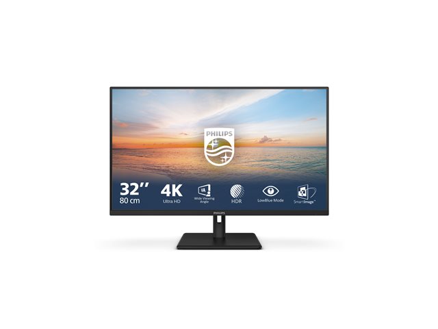 Philips 32E1N1800LA - 1000 Series - LED monitor - 32" (31.5" viewable) - 3840 x 2160 4K UHD (2160p) @ 60 Hz - VA - 300 cd/m² - 3500:1 - HDR10 - 4 ms - 2xHDMI, DisplayPort - speakers - black
