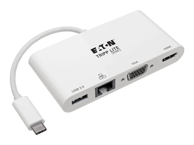 Eaton Tripp Lite Series USB C Docking Station Adapter Converter Thunderbolt 3 Compatible 4K HDMI VGA Gbe USB-A Hub White - docking station - USB-C 3.1 - VGA, HDMI - 1GbE