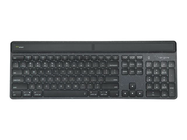 Targus EcoSmart - Keyboard - sustainable energy harvesting - antimicrobial - backlit - wireless - Bluetooth 5.0 - QWERTY - UK - key switch: Scissor-Key - black - sustainable packaging