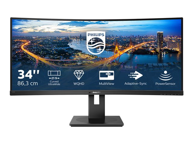 Philips 345B1C - LED monitor - curved - 34" - 3440 x 1440 WQHD @ 100 Hz - VA - 300 cd/m² - 3000:1 - 5 ms - 2xHDMI, DisplayPort - speakers - black texture