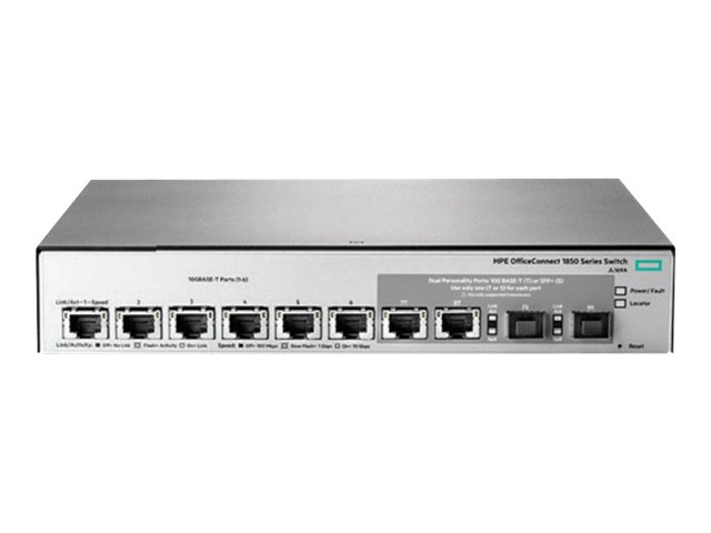 HPE OfficeConnect 1850 6XGT and 2XGT/SPF+ - Switch - Managed - 6 x 10GBase-T + 2 x 10 Gigabit Ethernet / 10 Gigabit Ethernet SFP+ - side to side airflow - desktop, rack-mountable, wall-mountable