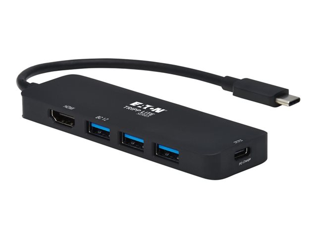 Eaton Tripp Lite Series USB C Multiport Adapter, 4K @ 60 Hz HDMI, 3 USB-A Hub Ports, 100W PD Charging, HDR, HDCP 2.2 - docking station - USB-C 3.1 / Thunderbolt 3 - HDMI
