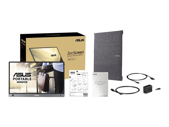 ASUS ZenScreen MB16AH - LED monitor - 15.6" - portable - 1920 x 1080 Full HD (1080p) - IPS - 250 cd/m² - 5 ms - Micro HDMI, USB-C - speakers - dark grey