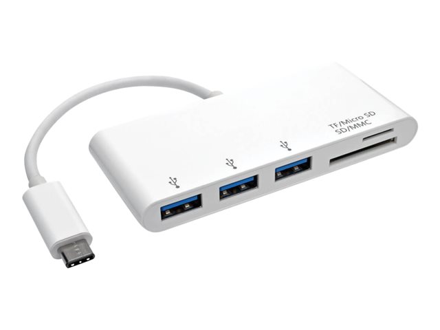 Eaton Tripp Lite series 3-Port USB C Hub Adapter w/ x3 USB-A Ports & Micro SD & SD / MMC Memory Reader USB 3.1 Gen 1 Hub, USB Type C, USB-C, USB Type-C - hub - 3 ports
