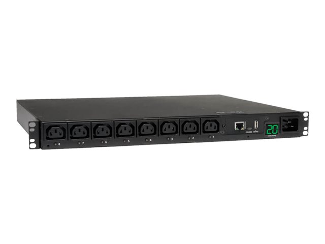 Eaton 3.7kW Single-Phase 208/230V Switched PDU - LX Platform, 8 C13 Outlets, C20 Input with L6-20P Adapter, 2.4m Cord, 1U Rack-mount, TAA - horizontal rackmount - power distribution unit - 3.8 kW
