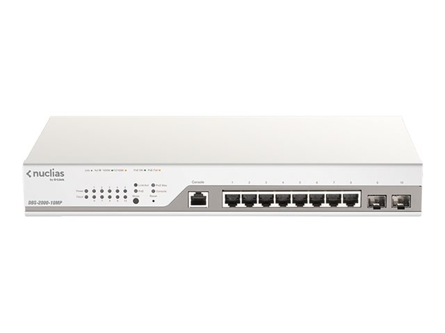 D-Link Nuclias Cloud-Managed DBS-2000-10MP - Switch - 8 x 10/100/1000 (PoE+) + 2 x Gigabit SFP - PoE+ (130 W)