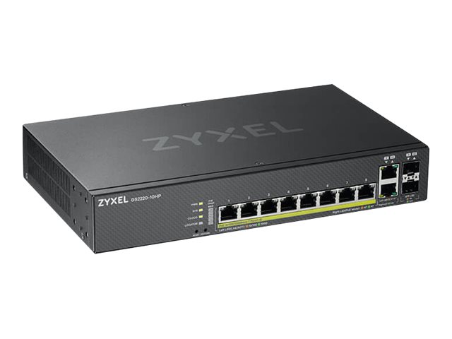 Zyxel GS2220-10HP - Switch - Managed - 8 x 10/100/1000 (PoE+) + 2 x combo Gigabit SFP - rack-mountable, wall-mountable - PoE+ (180 W)